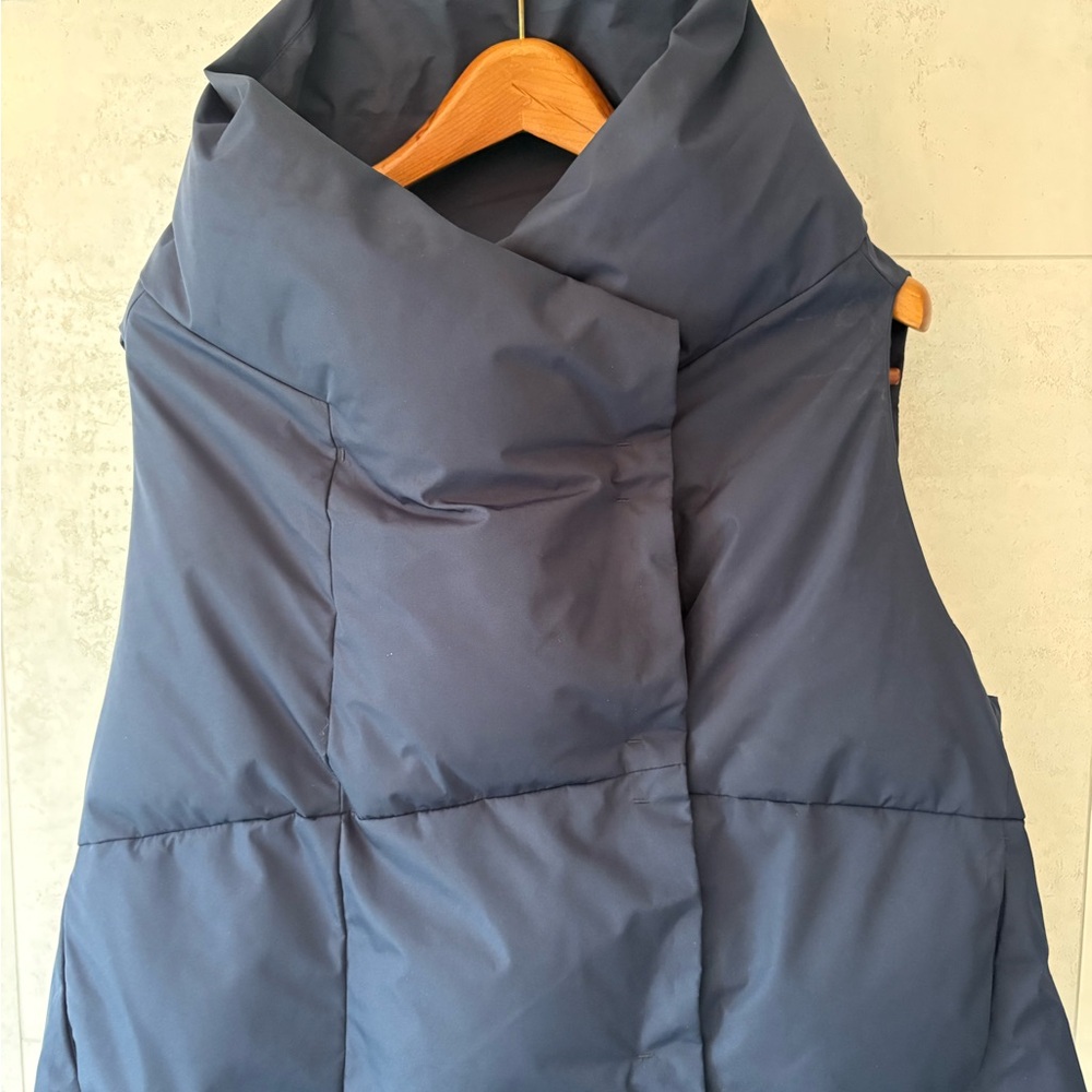 Blue Quilted Puffer Jacket with High Collar